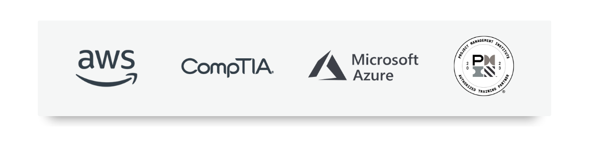 AWS, CompTIA, Microsoft Azure and PMI Authorized Training Partner logos