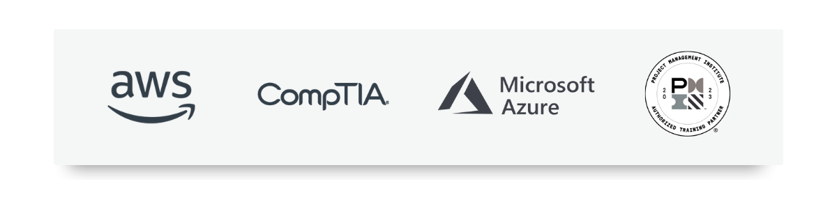 AWS, CompTIA, Microsoft Azure and PMI Authorized Training Partner logos